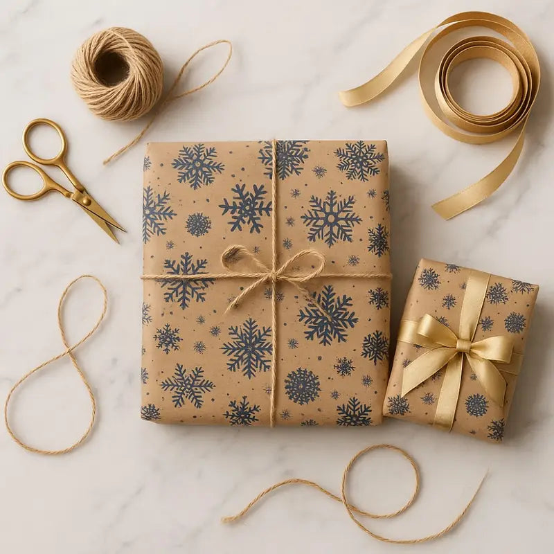 Double-Sided Dark Blue Snowflake Gift Wrap Roll – Winter Edition