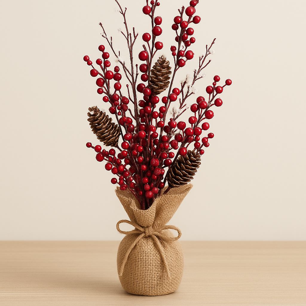 Rustic Christmas Berry & Pinecone Arrangement