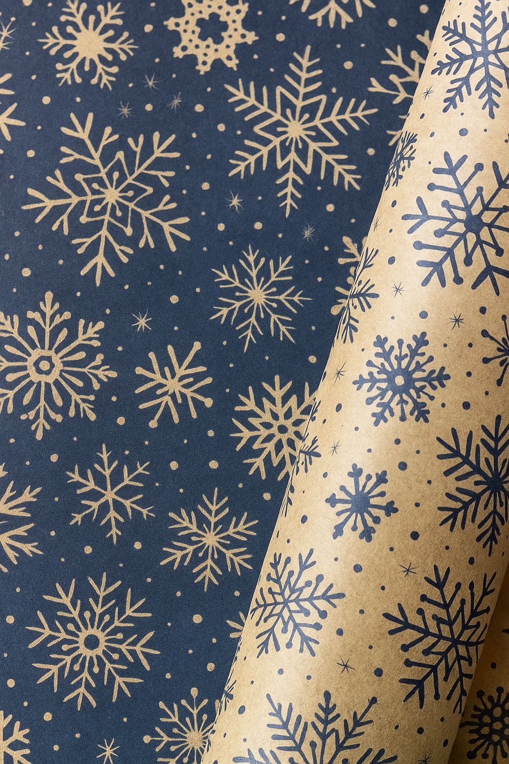 Double-Sided Dark Blue Snowflake Gift Wrap Roll – Winter Edition