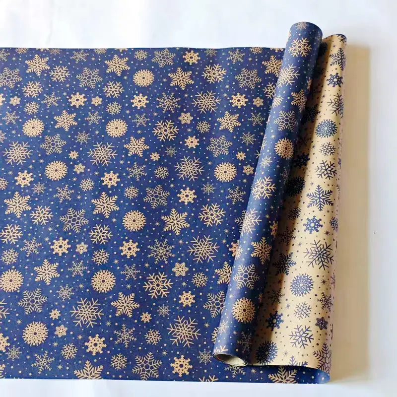Double-Sided Dark Blue Snowflake Gift Wrap Roll – Winter Edition